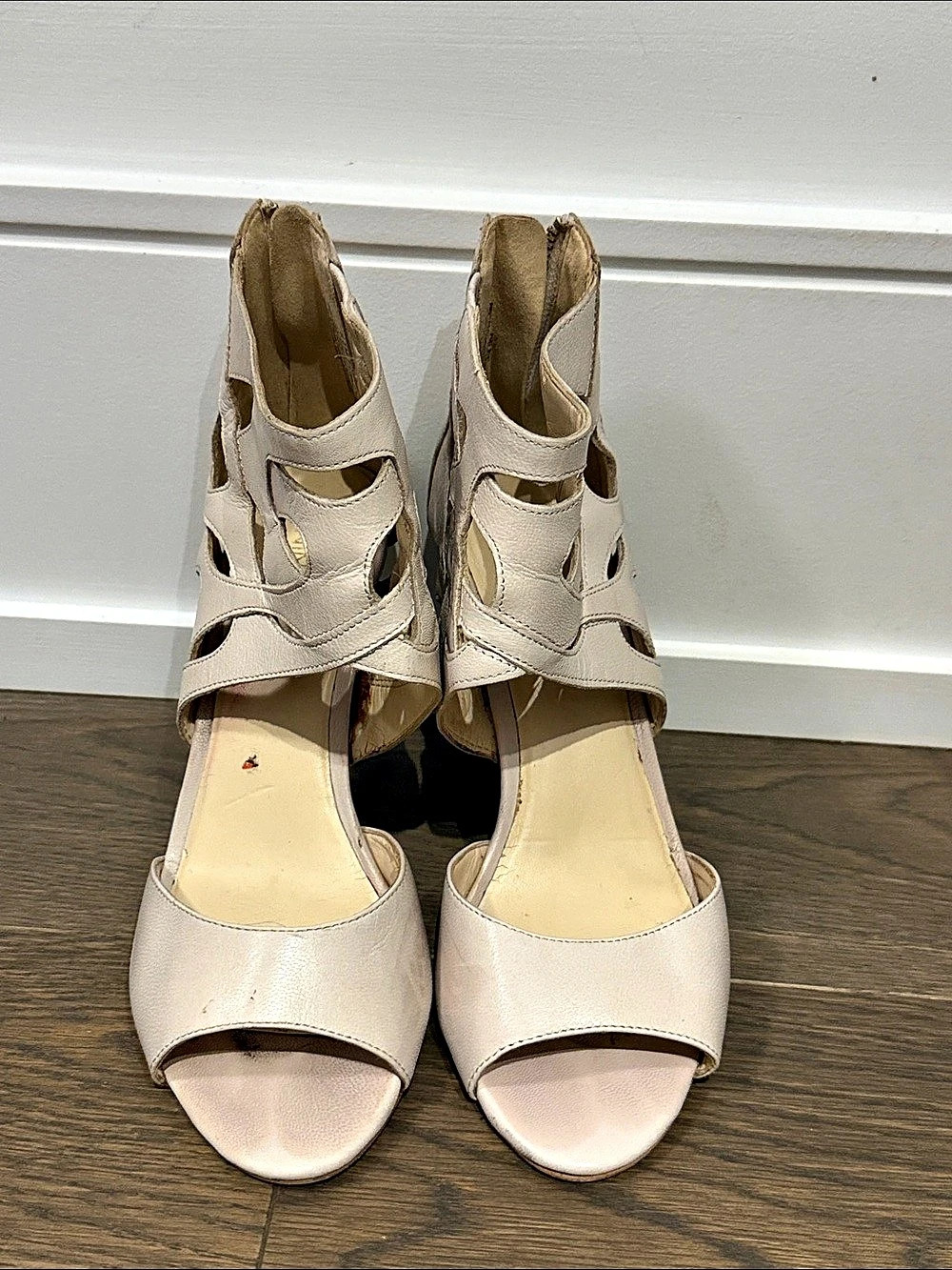 Cutout Peep-Toe Heels in Cream